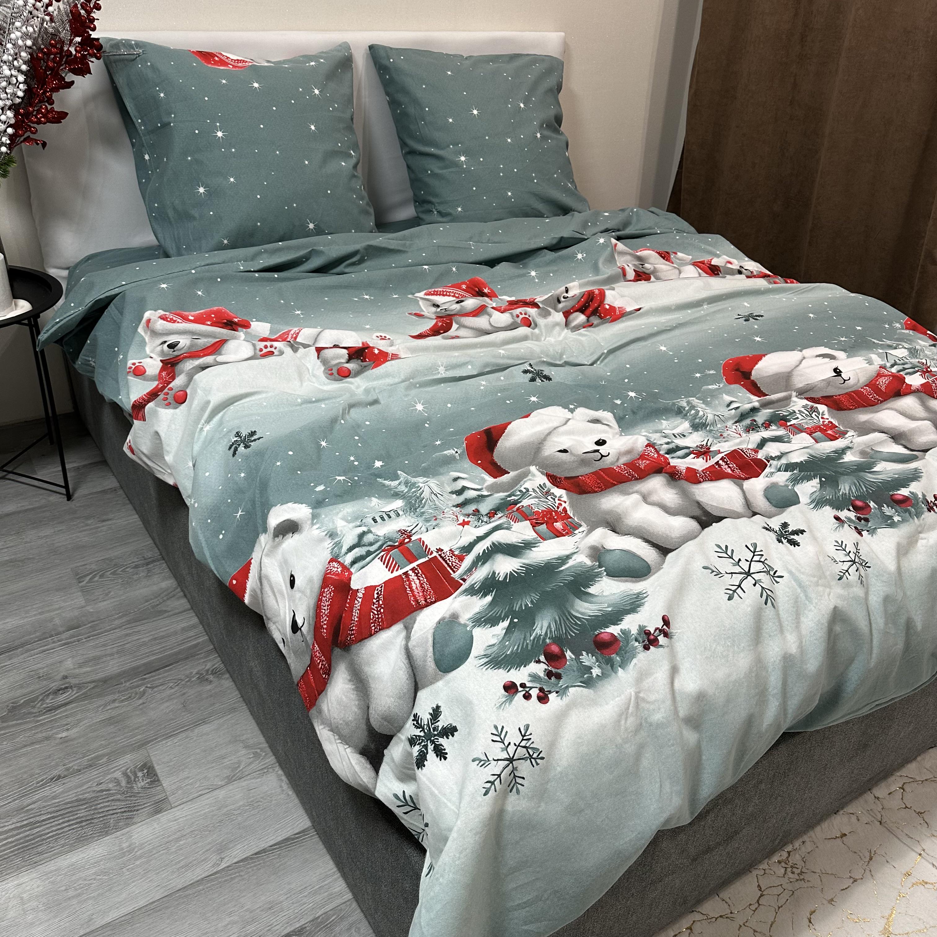 Комплект постільної білизни байкова Зимовий євро Сірий (байка 5-3)