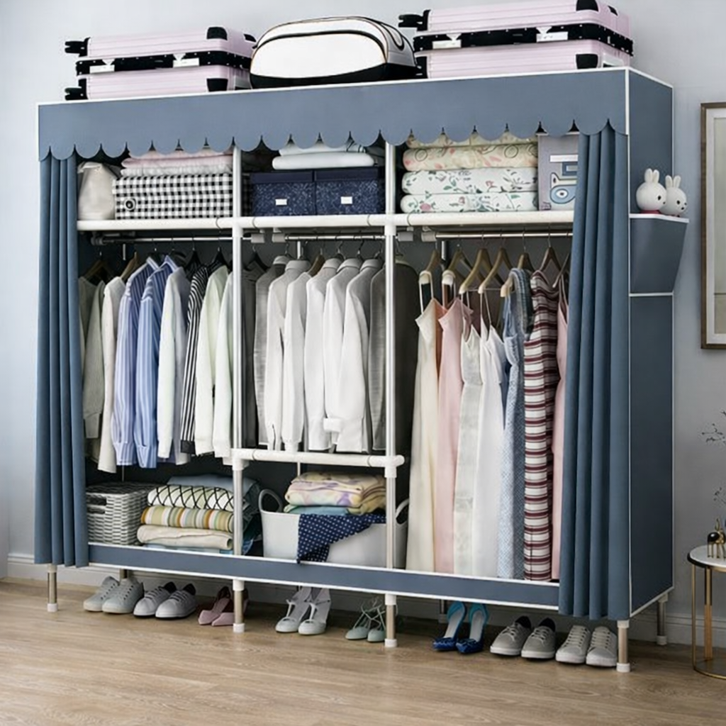 Шкаф-органайзер тканевый для хранения одежды и обуви со стальным каркасом 170х45х170 см Серый