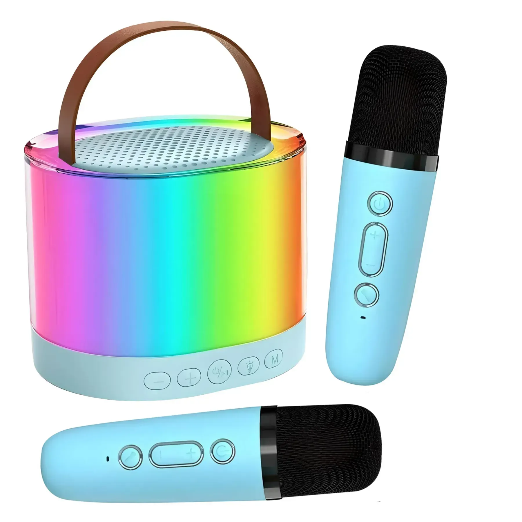 Колонка Smart portable speaker karaoke с 2 микрофонами с rgb-подсветкой 9,1x8,4x12 см Голубая (150-98-K52BL)