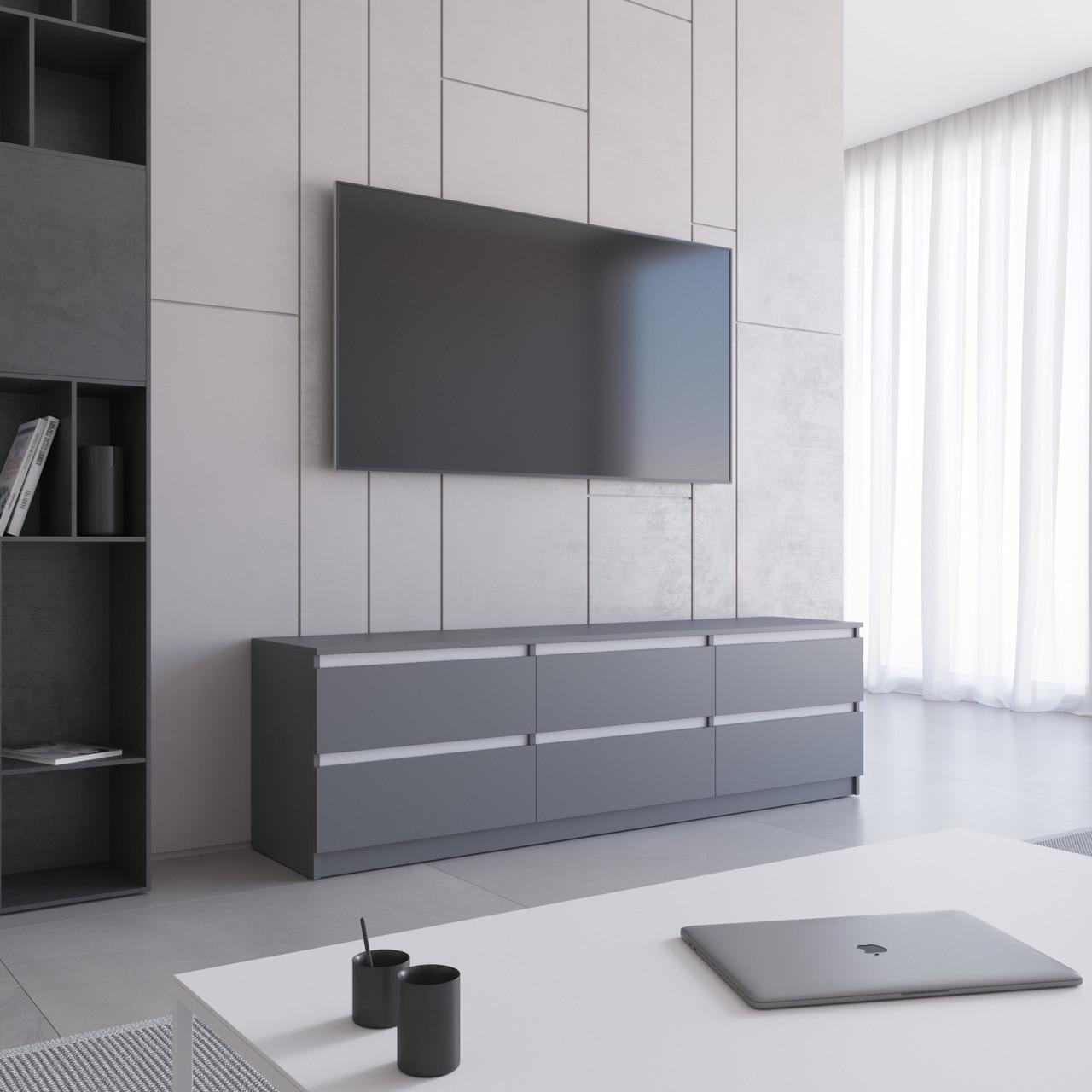 Тумба под телевизор VAYS 6 ящик 180х40х53 см Антрацит/Белый (30821211)