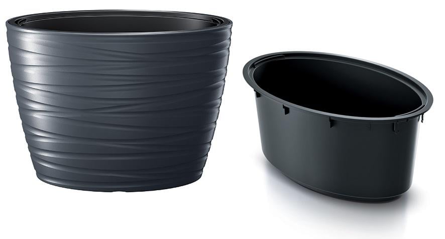 Горшок для цветов Prosperplast MAZE H-42,3 см овальный с вкладышем Антрацитовый