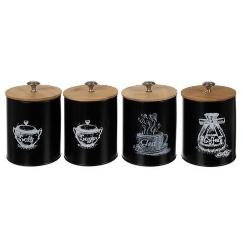 Набор герметичных емкостей с бамбуковой крышкой для чая/кофе/сахара/соли 4 шт. Набор герметичных емкостей с бамбуковой крышкой для чая/кофе/сахара/соли 4 шт.