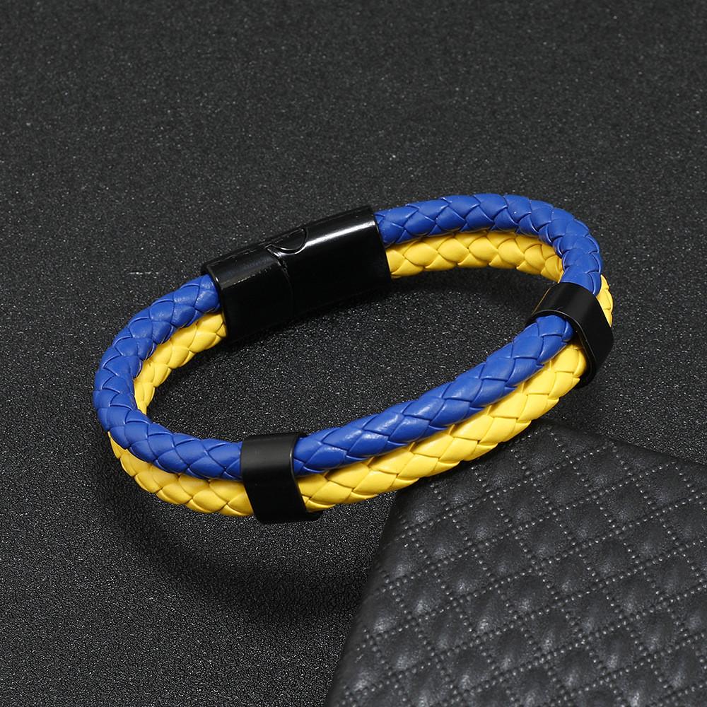 Браслет на руку патриотический плетеный с магнитной застежкой р. 21 Желто-голубой (1759681234) - фото 3