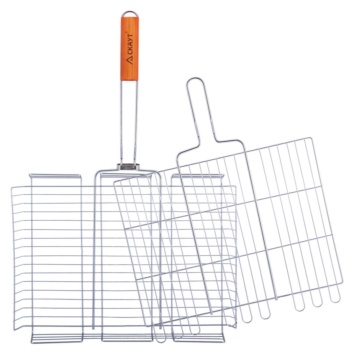 Решітка для гриля глибока Скаут КМ-0706 із хромованої сталі та дерева 40х30х7 см (150-84-0706)