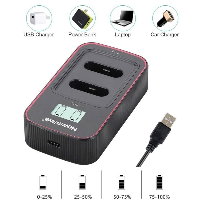 Зарядний пристрій Newmova для акумуляторів фотокамер Sony NP-BX1 на 2 слота живлення через USB з дисплеєм (3309920) - фото 3