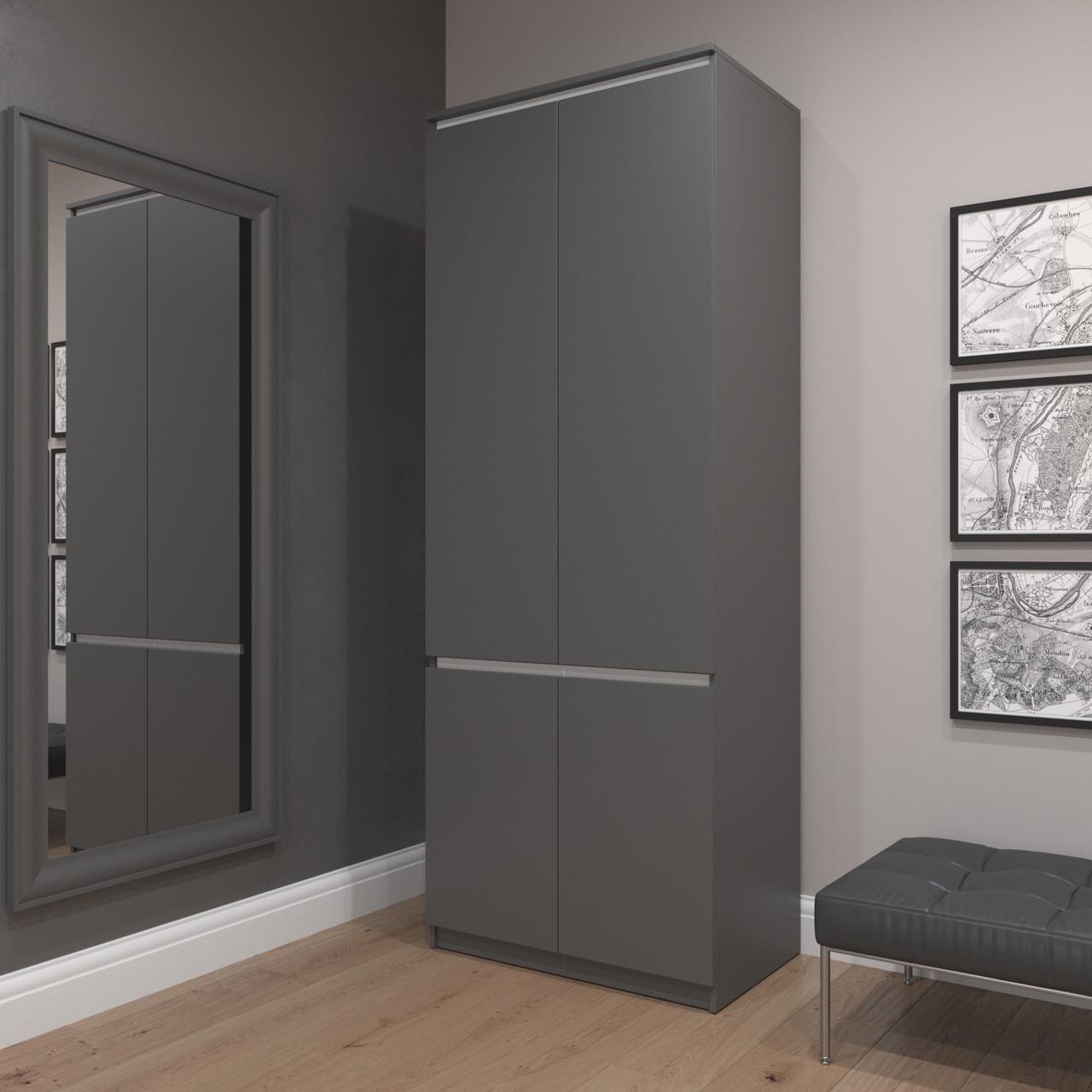 Шафа гардеробна Вайс R-10 802х500х2110 мм Антрацит/Білі планки (30823118) - фото 1 Шафа гардеробна Вайс R-10 802х500х2110 мм Антрацит/Білі планки (30823118) - фото 1