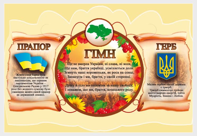Стенд для організацій та в школу "Державна Символіка України" з ПВХ 500х730 мм (SU 0008)