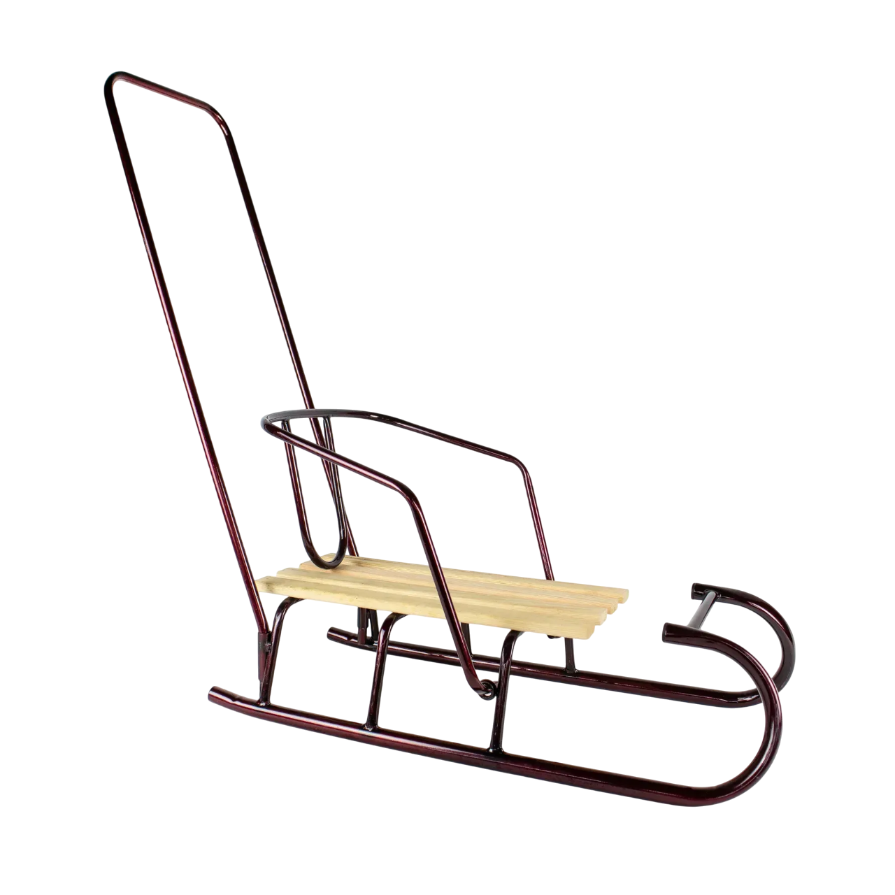 Санки дитячі Супутник з ручкою-штовхачем зі сталі та дерева 78х45х95 см Бордовий (150-98-SS411)