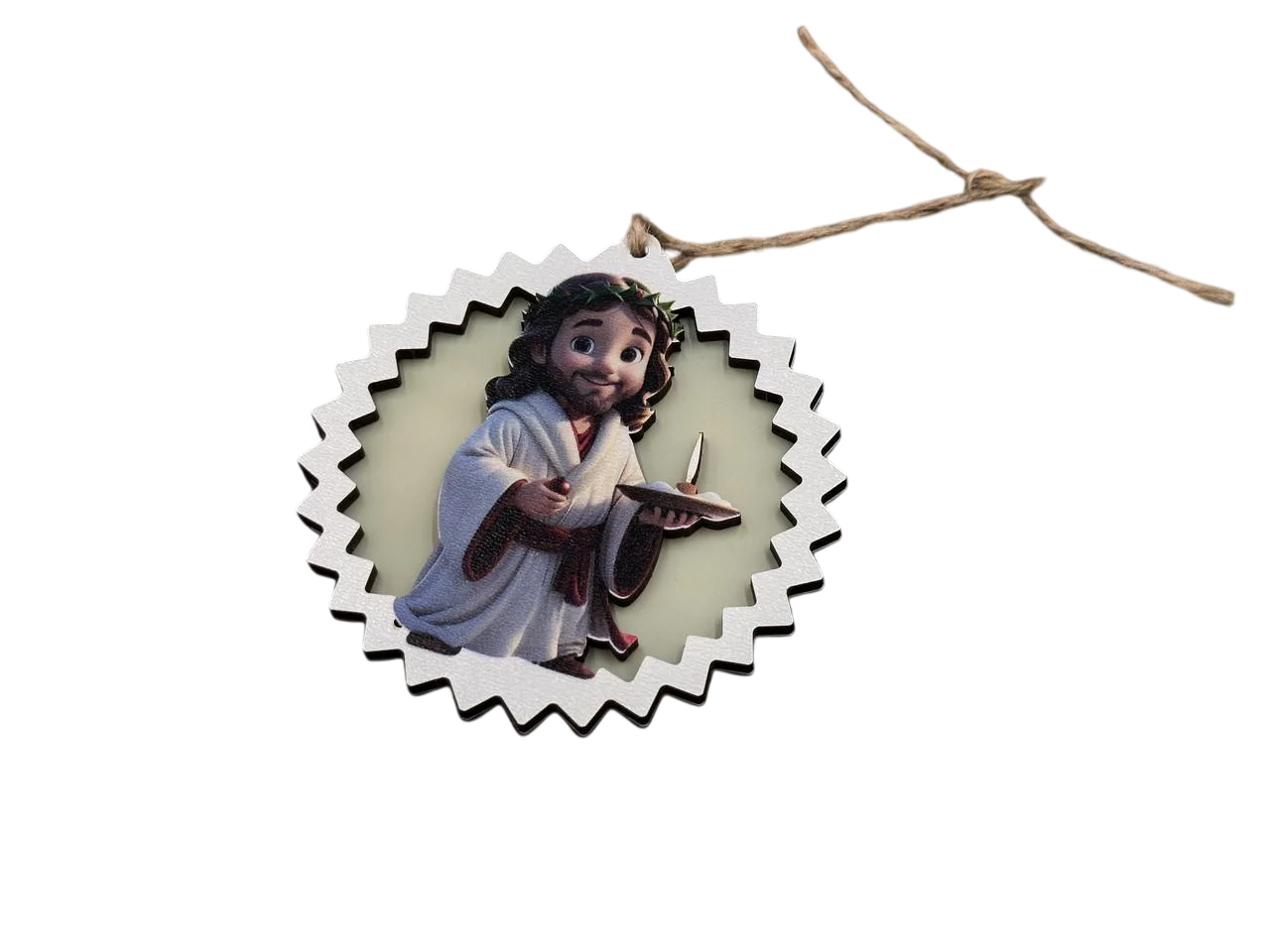 Игрушка елочная новогодняя Маленький Иисус с подсветкой из фанеры 90х10 мм Разноцветный (NR-131)