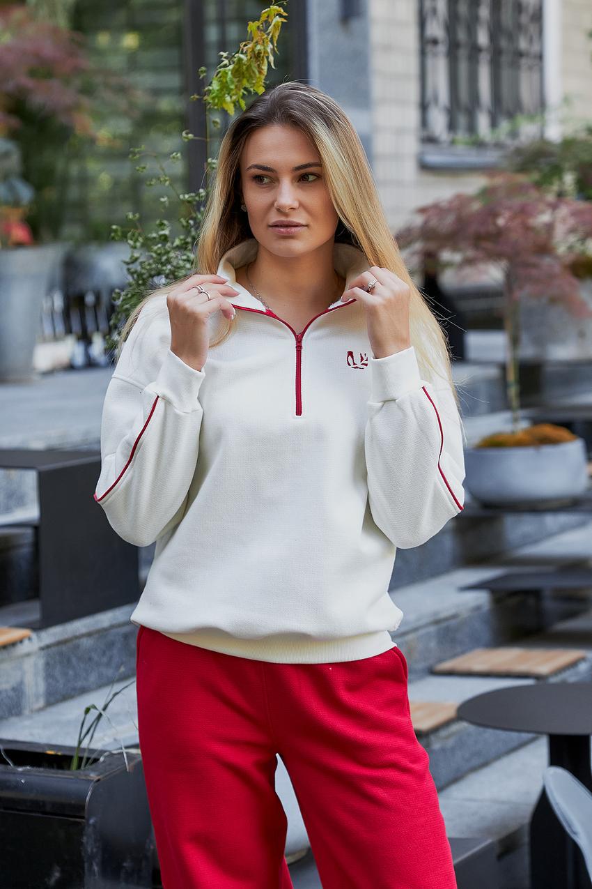 Костюм женский Лакоста М196.4 с начесом S Кремовый/Красный (981-1-60) - фото 2 Костюм женский Лакоста М196.4 с начесом S Кремовый/Красный (981-1-60) - фото 2