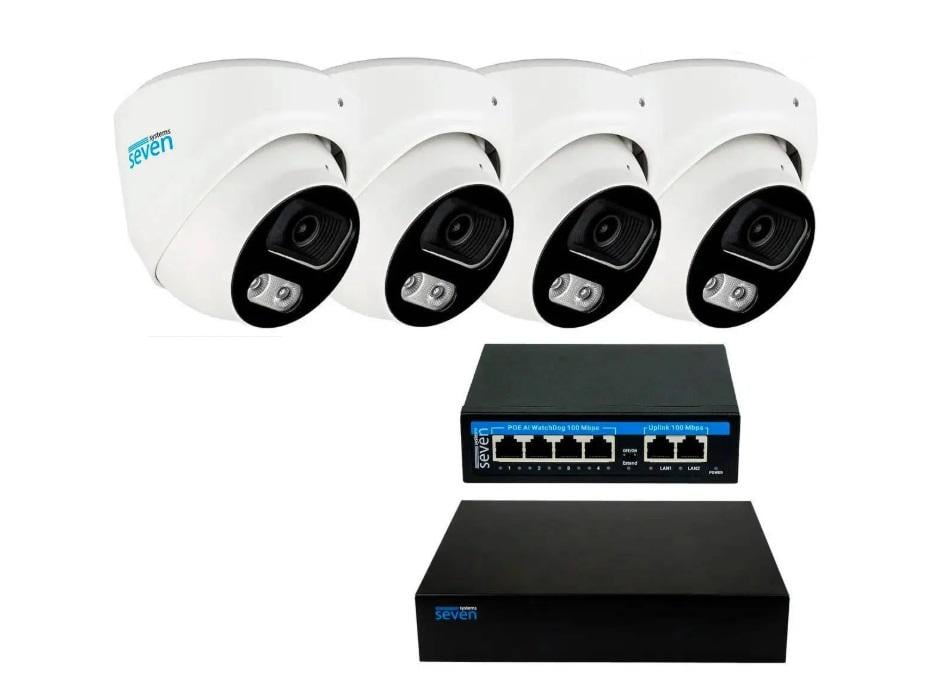 Комплект видеонаблюдения SEVEN IP-7212W4-2MP на 4 купольные 2 Мп IP-камеры