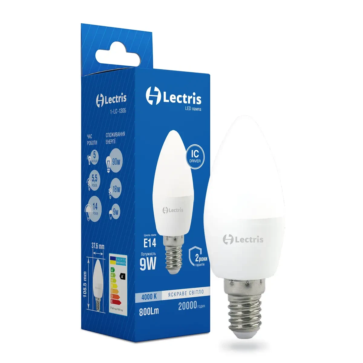 Светодиодная лампа Lectris С37 9W 4000K 220V E14 1-LC-1305 (3100550642) Светодиодная лампа Lectris С37 9W 4000K 220V E14 1-LC-1305 (3100550642)