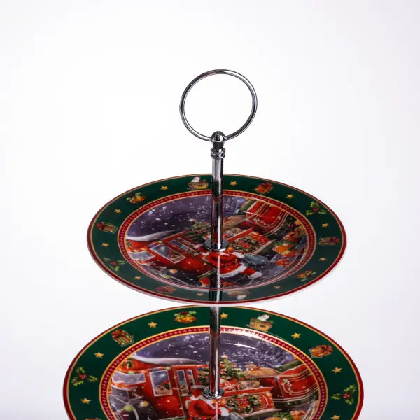 Етажерка порцелянова 3-ярусна кругла для фруктів та десертів Santa з різдвяним принтом 34 см Різнокольоровий (HP-SDHK-9) - фото 11 Етажерка порцелянова 3-ярусна кругла для фруктів та десертів Santa з різдвяним принтом 34 см Різнокольоровий (HP-SDHK-9) - фото 11