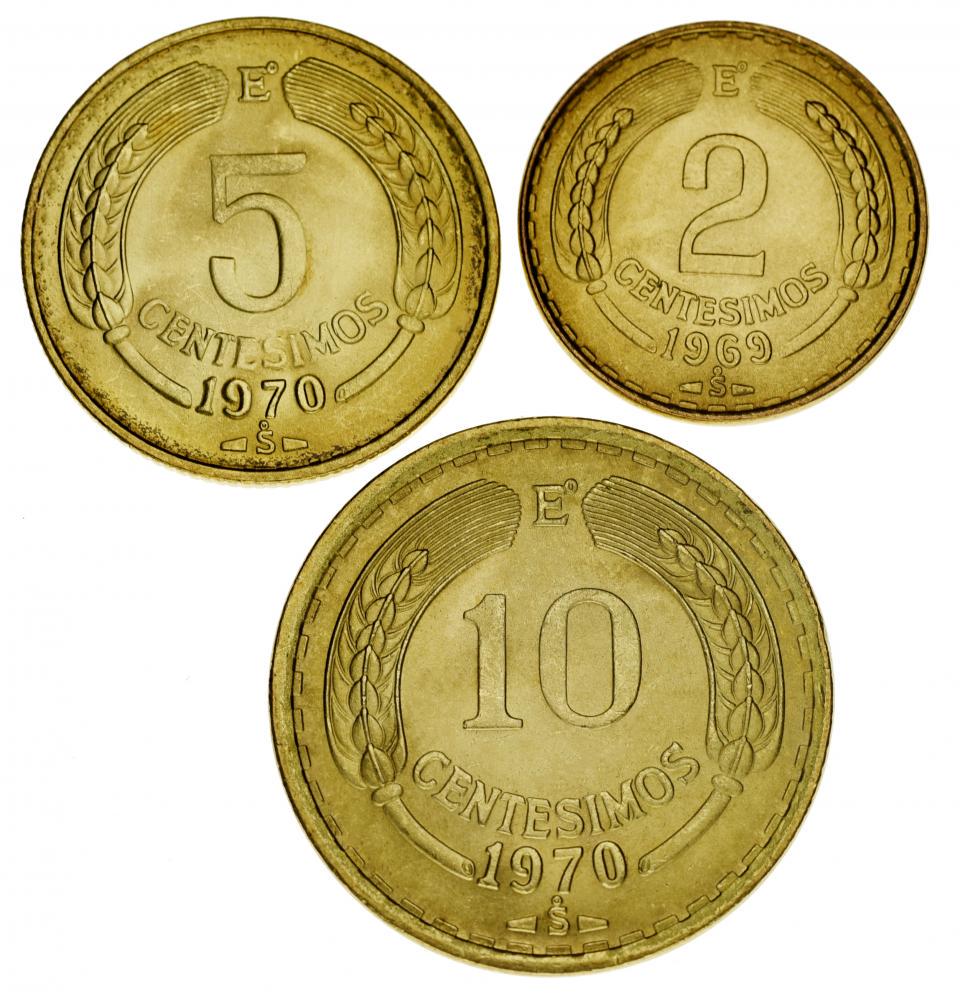 Коллекционные монеты Чили 3 монет 1960-1971 AU-UNC Кондор 2/5/10 сентесимо (М14143)