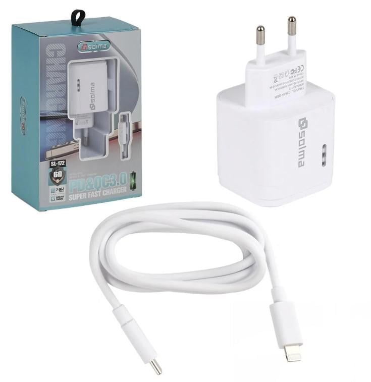 Сетевое зарядное устройство для Solma PD&QC 3.0 USB A+C с кабелем Type-C to Lightning 1 м (WL-1439)