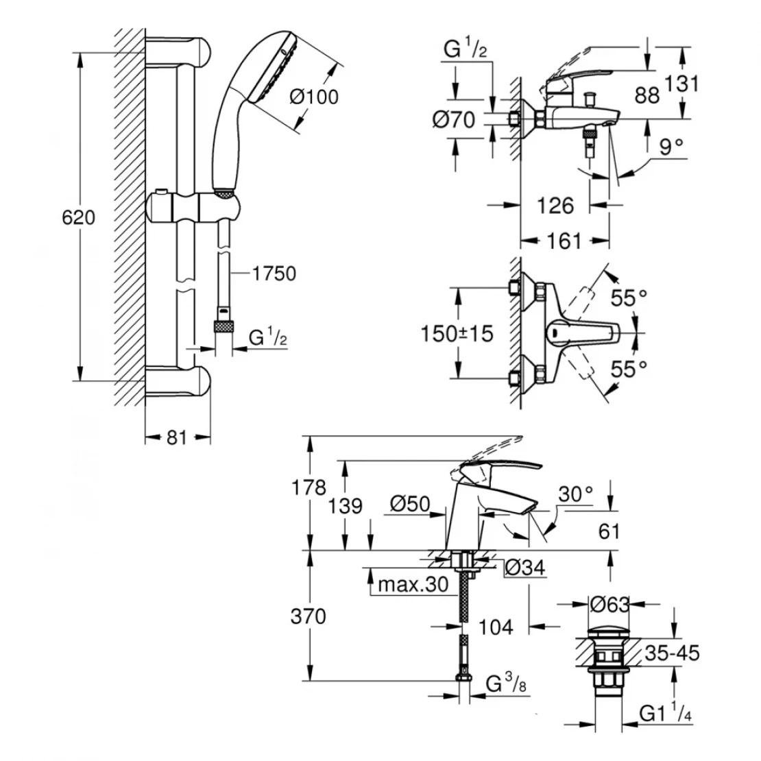 Набір змішувачів для ванної кімнати Grohe Start Vitalio 32278551 - фото 3