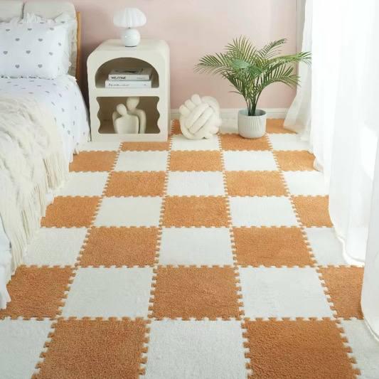 Коврик-пазл антискользящий из пены и плюшевым ворсом 12 шт. 30х30 см 6/6 шт. Camel/White