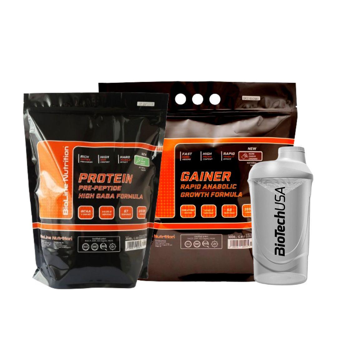 Набор на мышечную массу МассаPRO+ протеин 2 кг/гейнер 3 кг/шейкер (1646094275)