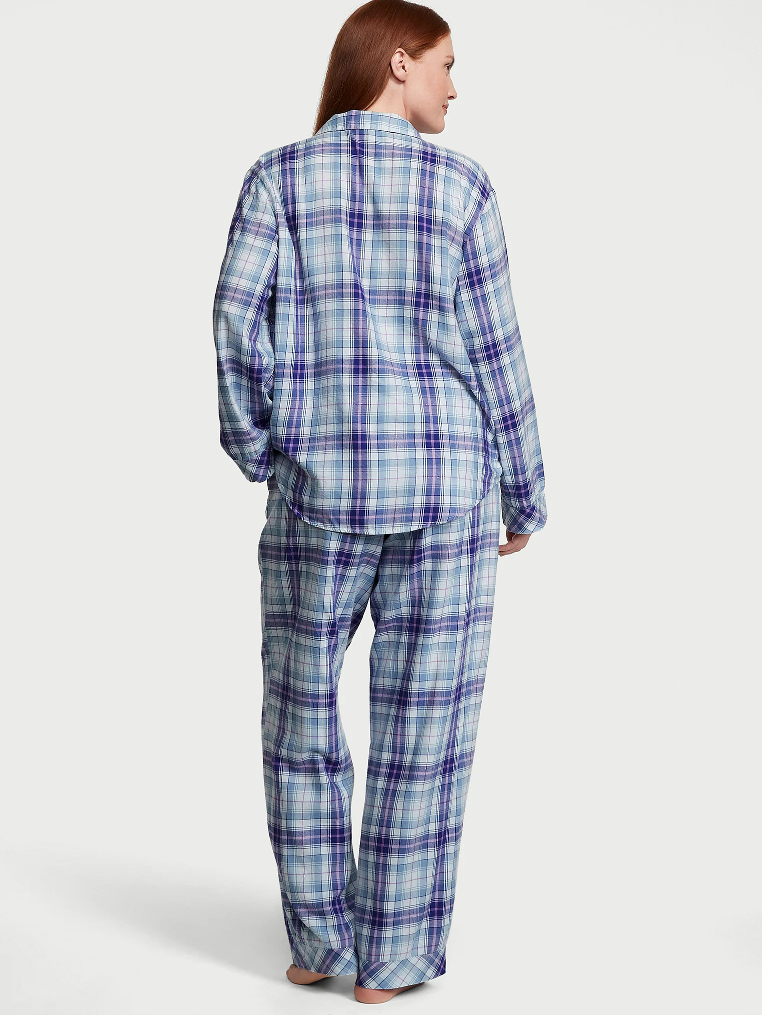 Піжама жіноча фланелева Victoria's Secret Flannel Long Pajama Set M Блакитно-білий (15121970) - фото 2