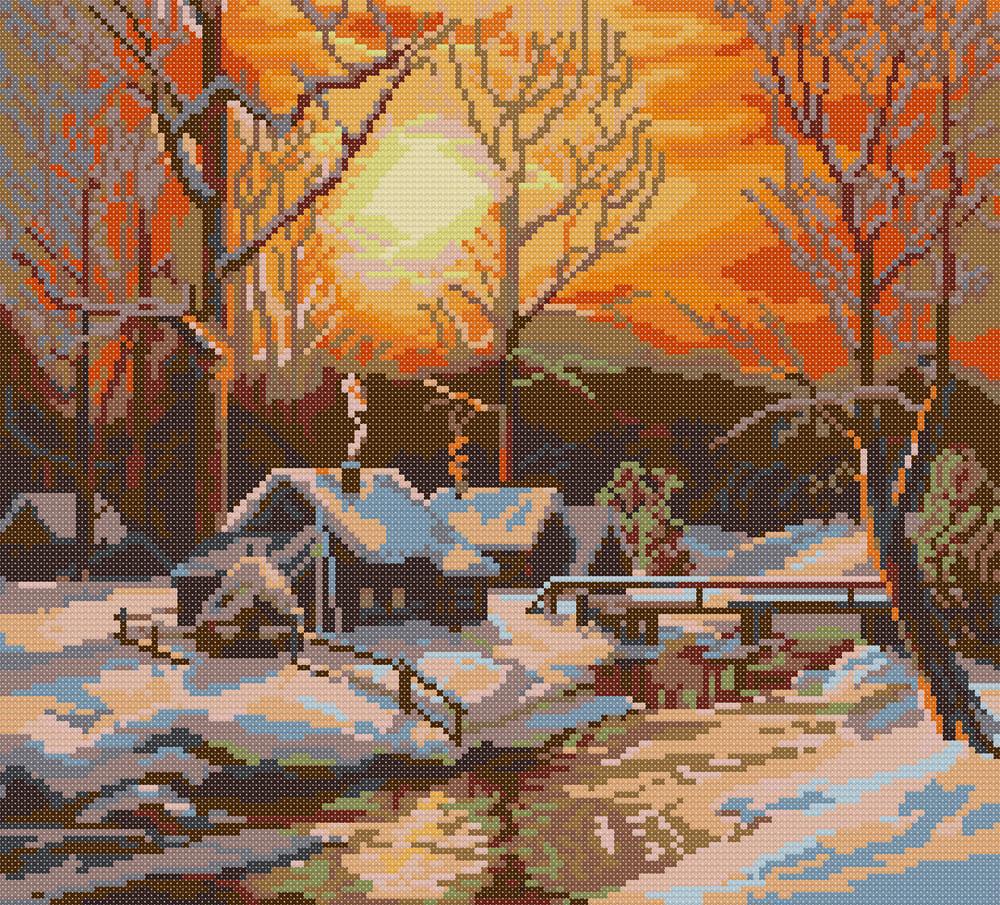 Набор для вышивания крестиком NKF Зимнее утро FA580 ткань 14CТ с рисунком 36х33 см (39972)