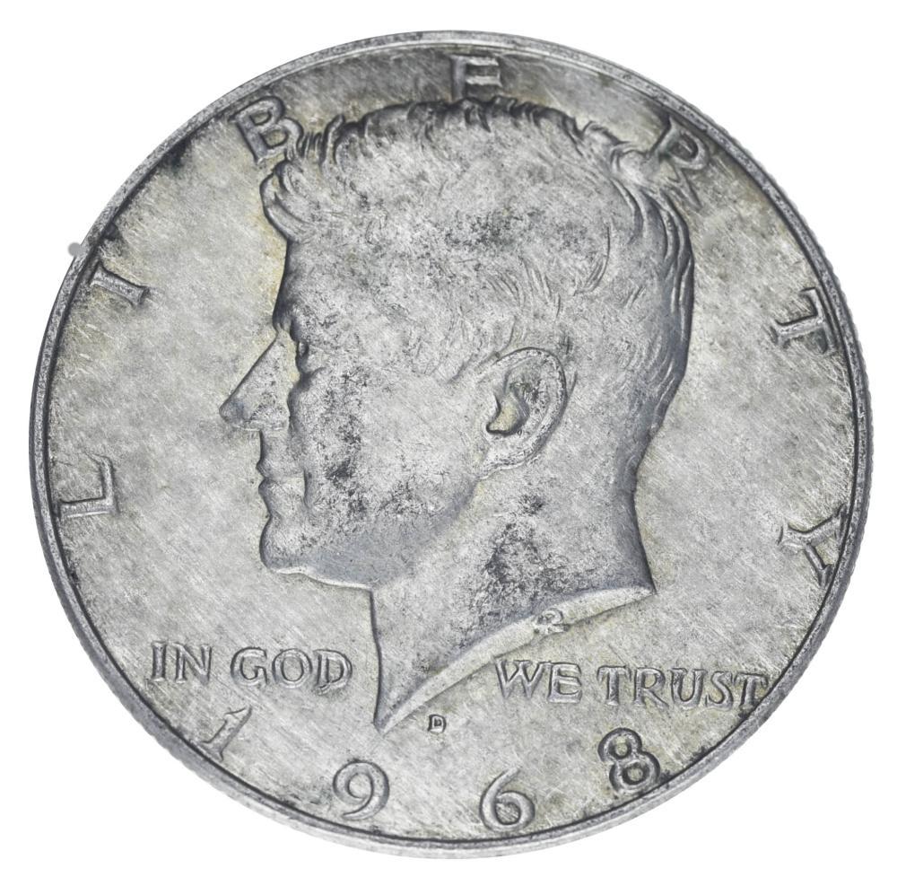 Коллекционная монета США 50 центов халф 1968 Серебро F-VF D Джон Кеннеди