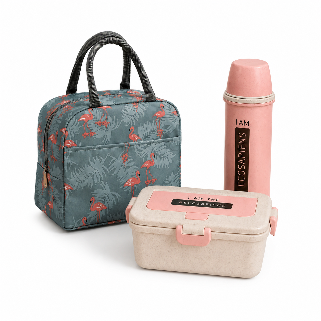 Еко ланч набір 5в1 Термосумка Flamingo/Термопляшка 500 мл + ланч бокс 950 мл