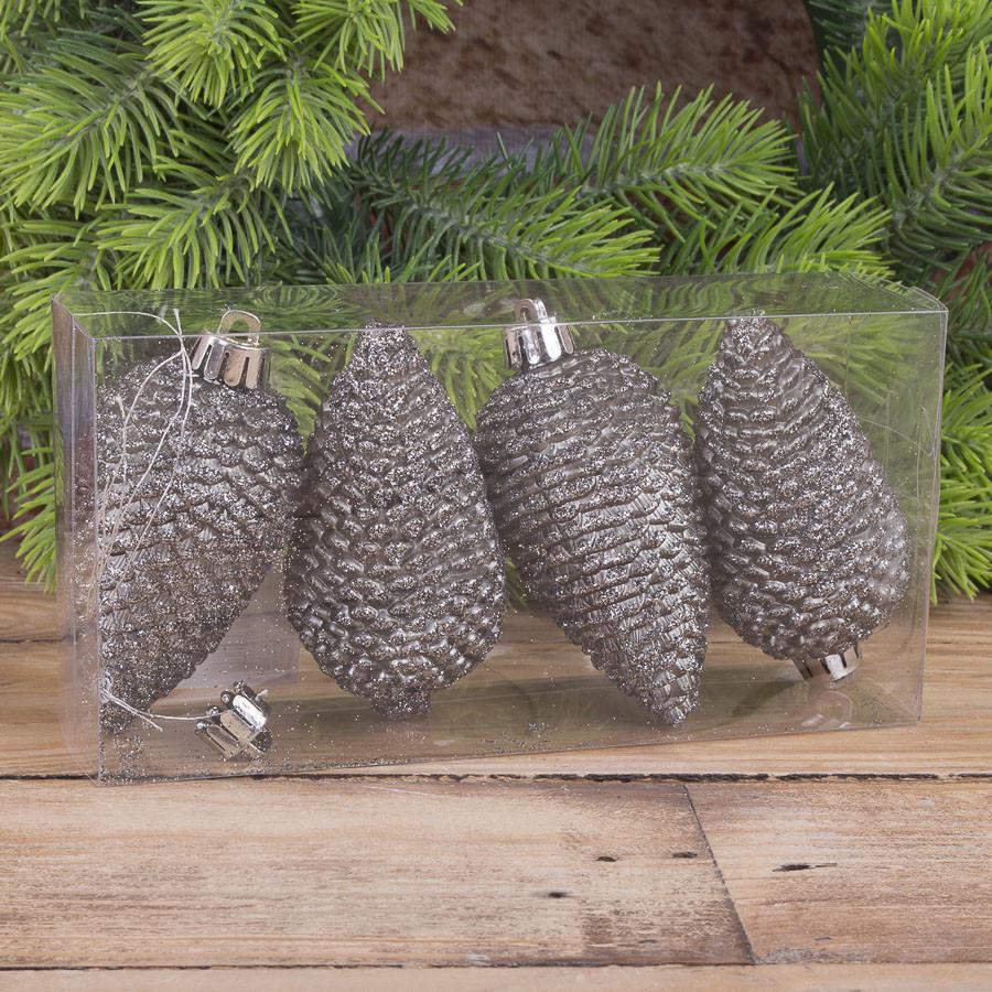 Елочные игрушки Шишки 4 шт. Серый (2996-8)