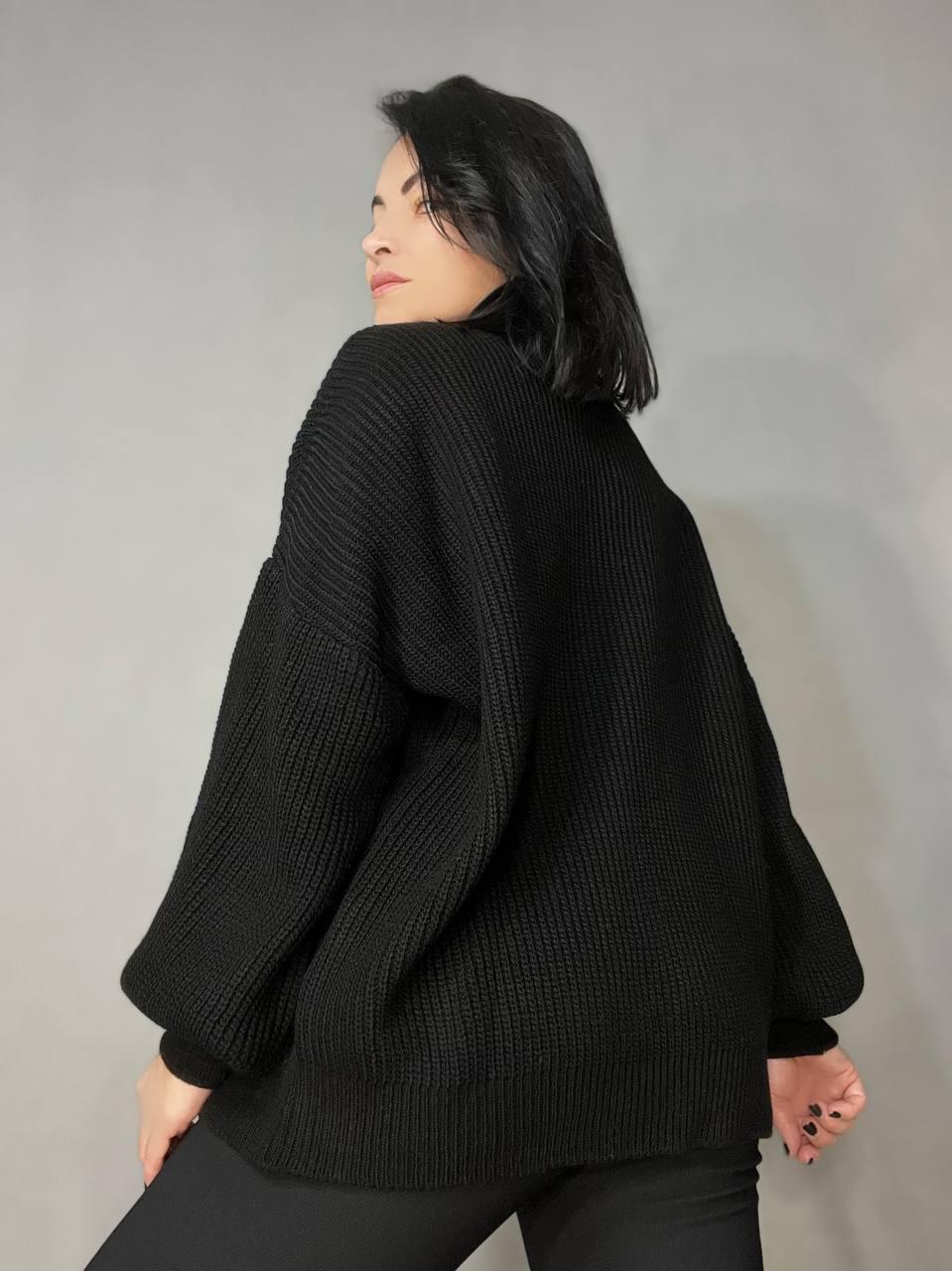 Светр жіночий MIX RAY 6607 широкий подовжений OS Чорний (1037) - фото 3