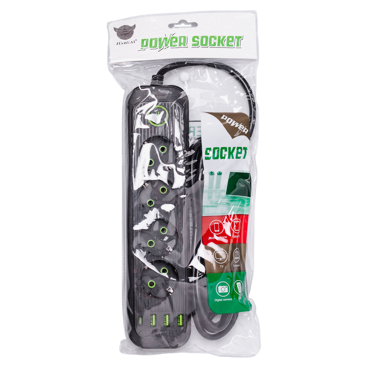 Фільтр мережевий HP-5-13MF 2,8 м на 4 розетки з 3 USB 1 Type-C та кнопкою відключення (A-034374) - фото 8