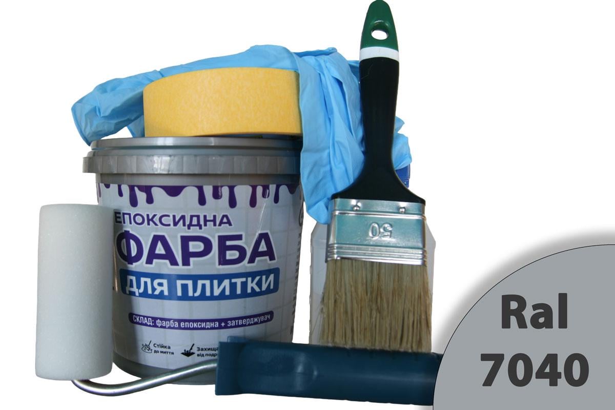 Краска эпоксидная для плитки ArtCraft двухкомпонентная А+В 3 кг Светло-серый с валиком/кистью/перчатками/малярной лентой (ACN-22013-siriy3)