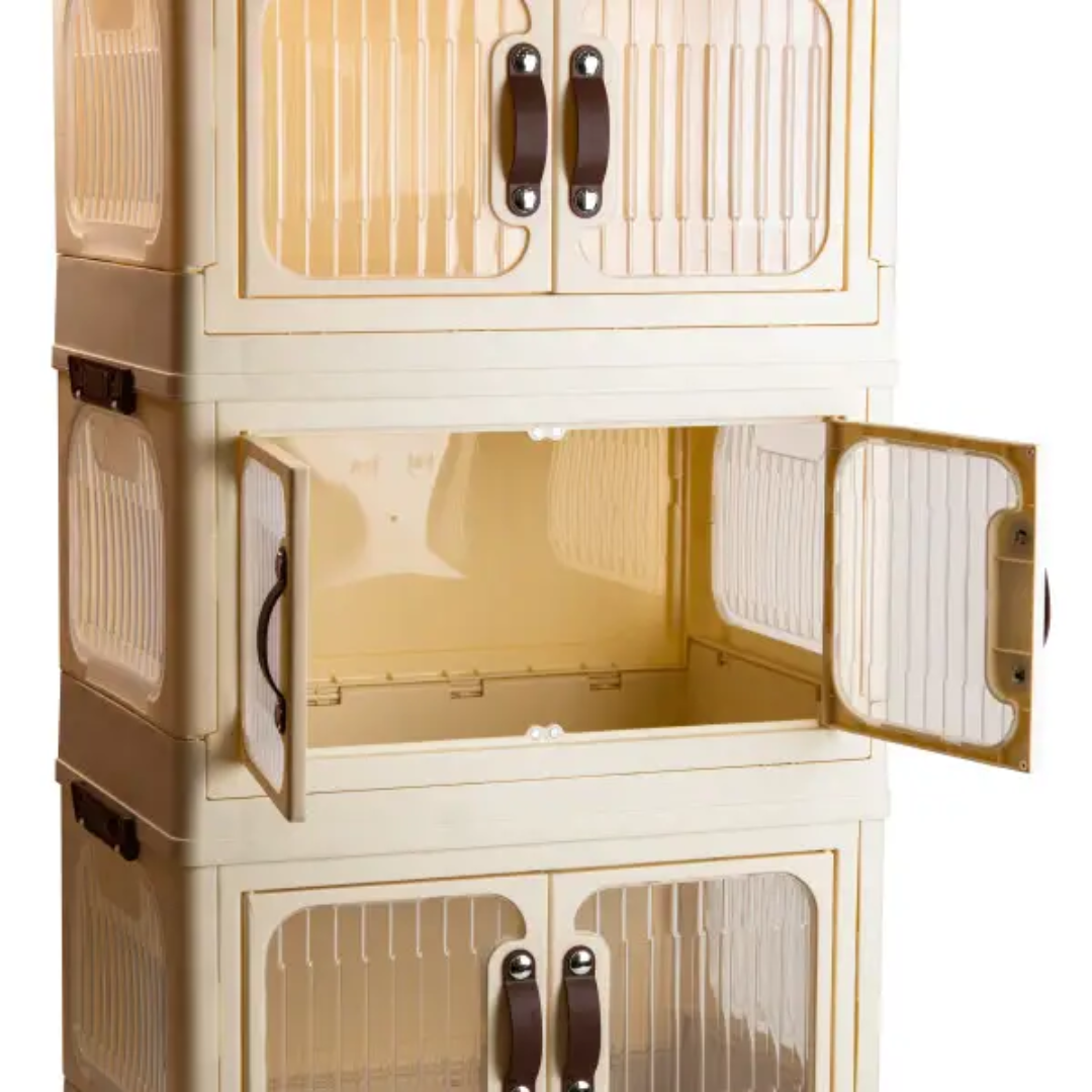 Шкаф-органайзер пластиковый складной на колесиках 47х29х87 см Бежевый - фото 4 Шкаф-органайзер пластиковый складной на колесиках 47х29х87 см Бежевый - фото 4