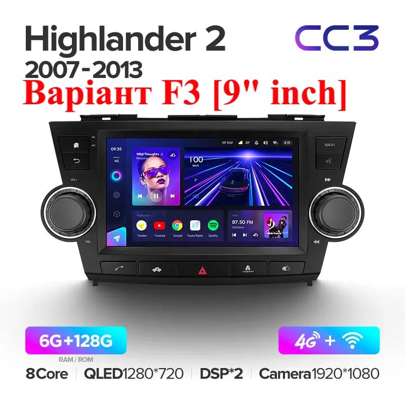 Автомагнитола штатная Teyes CC3 360° для Toyota Highlander 2 XU40 2007-2013 варіант F3 Android (1799821018) - фото 2