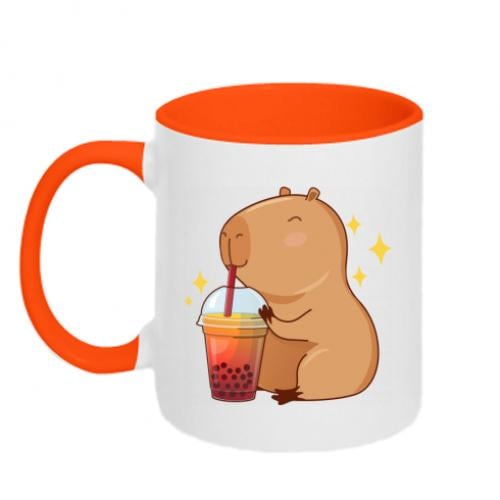 Чашка двухцветная Капибара - Bubble tea 320 мл Оранжевый с белым (17948232-36-204574)