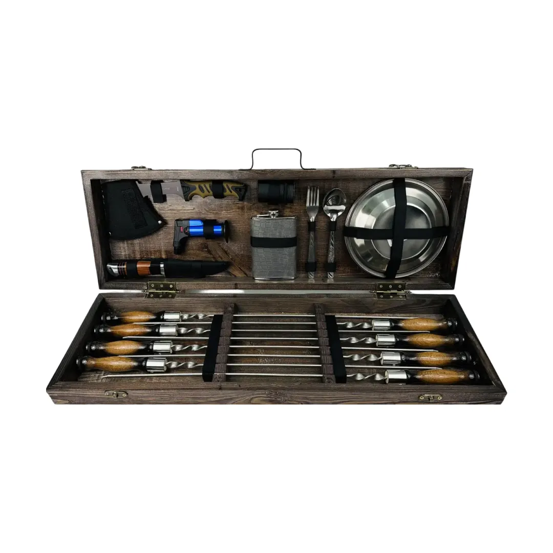 Набор шампуров в кейсе Пикник средний деревянный из нержавеющей стали (2-10-KS-7603)