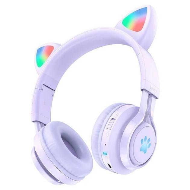 Навушники бездротові дитячі Hoco W39 Cat Ear Bluetooth з вушками Бузковий (61661)