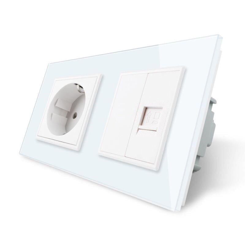 Розетка двухместная Livolo комбинированная силовая интернет стеклянная Белый (VL-C7C1EUK01C-11)