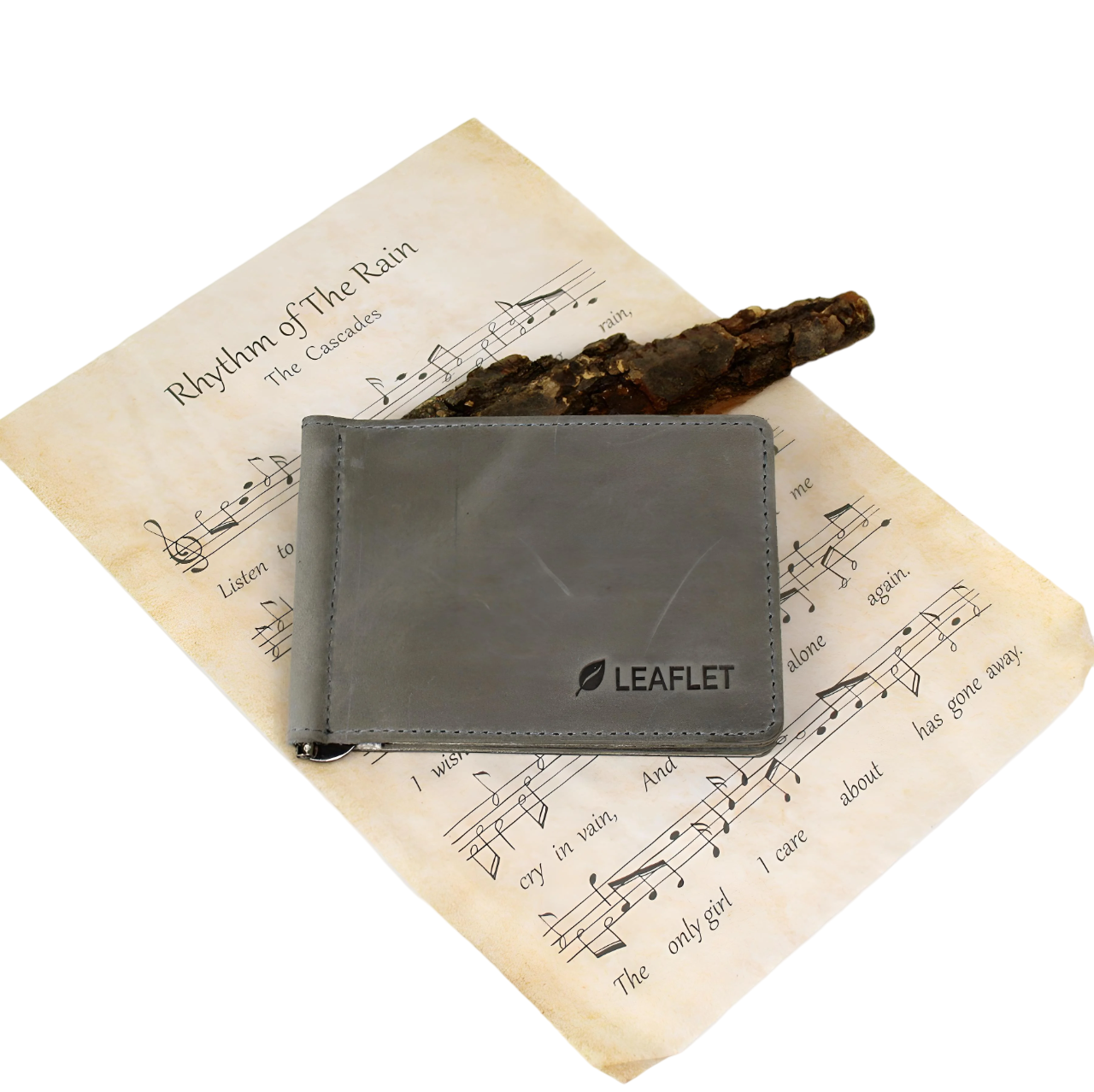 Зажим для денег с монетницей из кожи с RFID защитой Серый (ЛифС555)