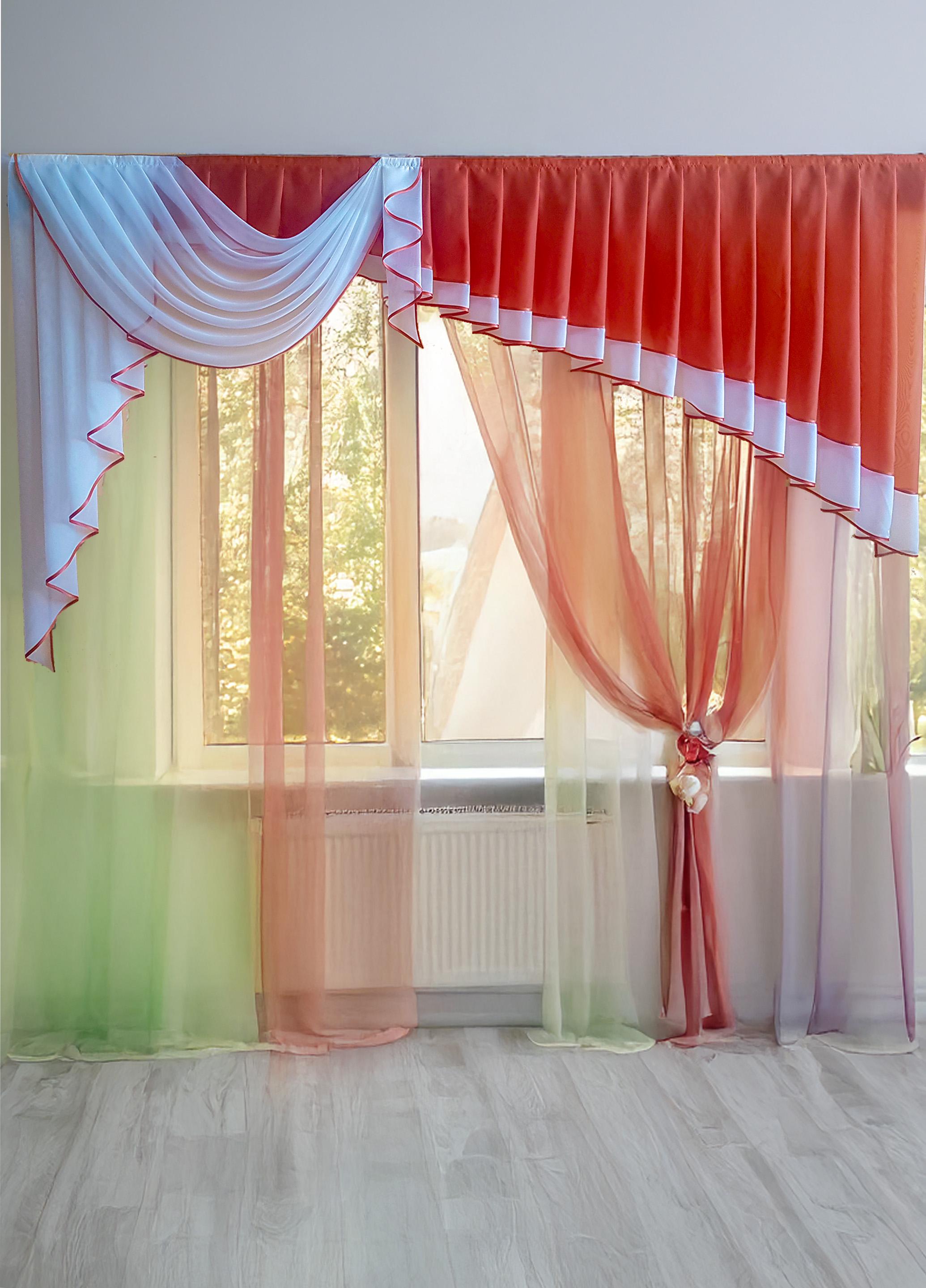 Ламбрекен Firanka Ассиметрия карниз 250 см Терракотовый с белым (20_7_2,5м)