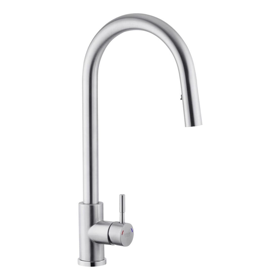 Смеситель кухонный Kroner KRP Edelstahl Klassisch ESG03915 с выдвижным изливом Стальной брашированный (37461248)