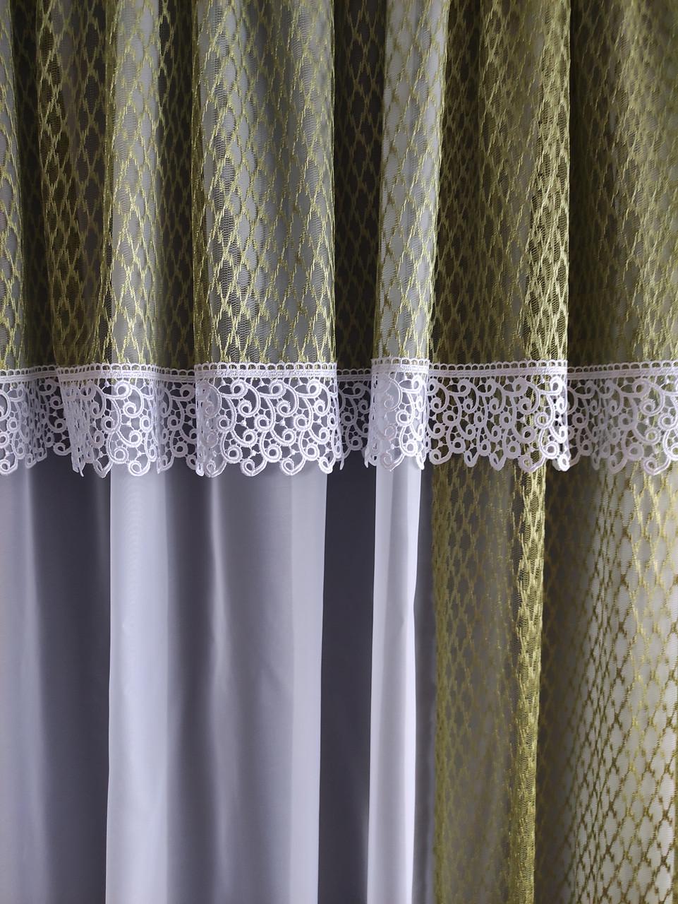 Тюль-сетка с подхватчиком 380x200 см. Зеленый с белым (ромб-зел). - фото 3 Тюль-сетка с подхватчиком 380x200 см. Зеленый с белым (ромб-зел). - фото 3