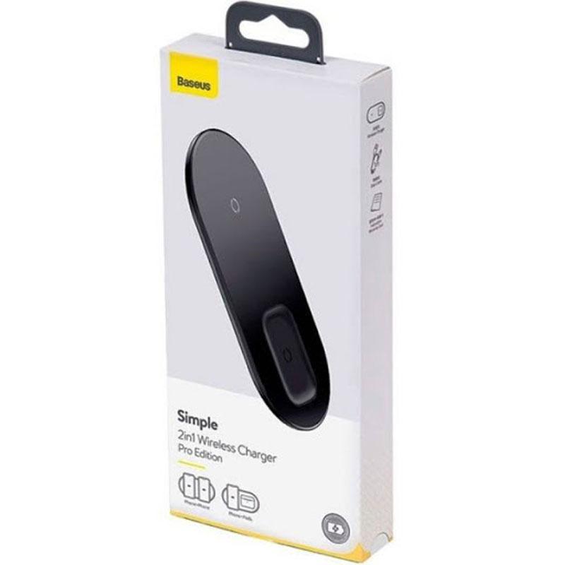 Устройство беспроводное зарядное Baseus WXJK-C01 Simple Pro Edition 2в1 Phone/Pods 18W Black - фото 4