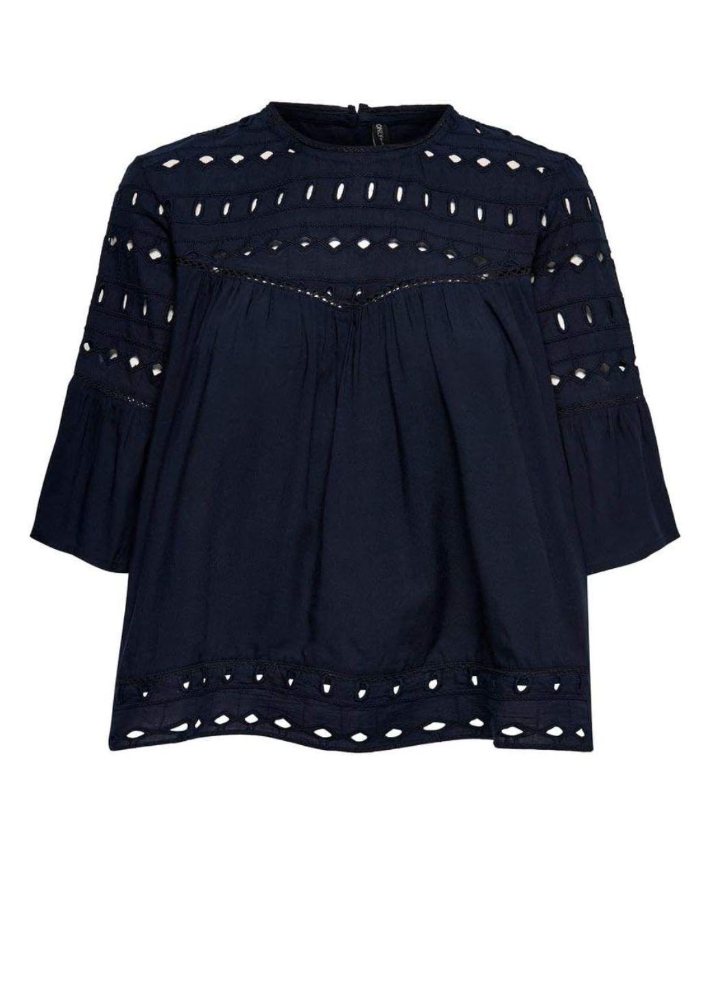 Блузка женская Only 11228 с перфорацией M Темно-синий (44)