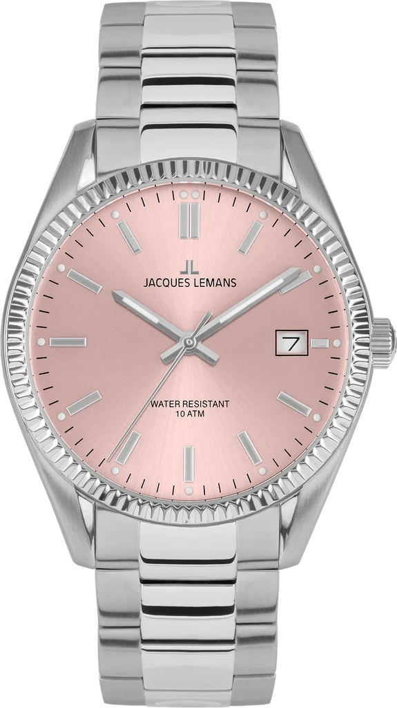 Наручные часы женские Jacques Lemans Sport 50-4G со стальным корпусом WR 100 м и розовым циферблатом