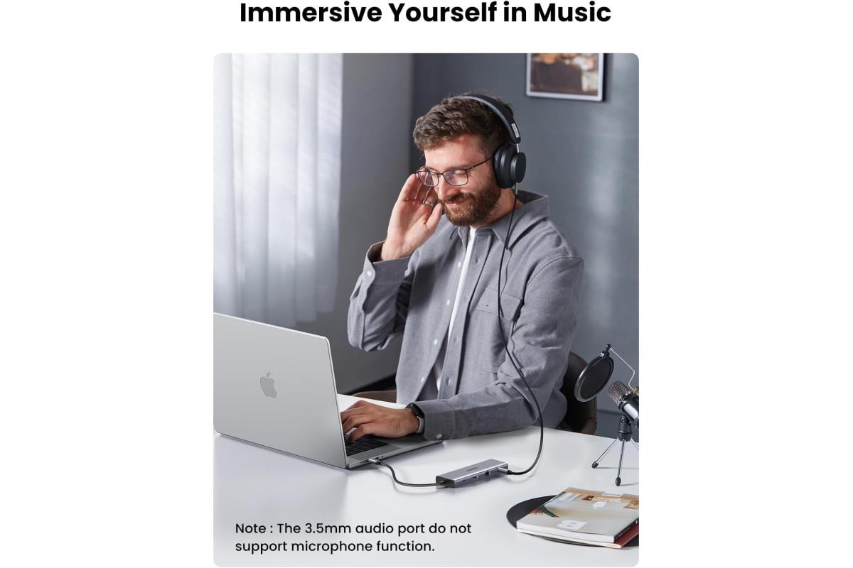 Концентратор UGREEN CM498 Type-C и 4K HDMI/VGA/RJ45/SD и TF/USB 3.0 PD 100W для MacBook HP Grey (15601) - фото 3