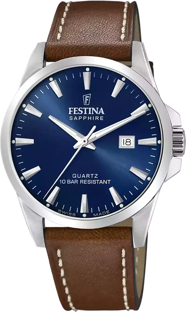 Наручные часы мужские Festina Classics Swiss Made F20025/3 со стальным корпусом/водозащитой 100 м и синим циферблатом