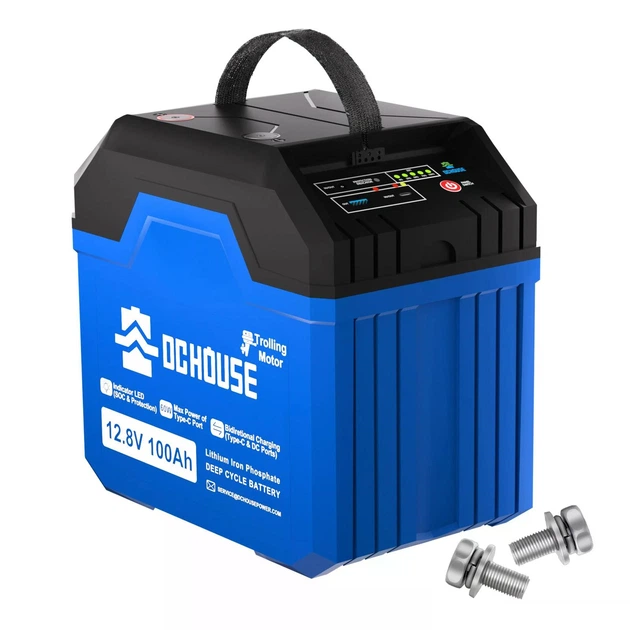 Литий-железо-фосфатный аккумулятор DC HOUSE LiFePO4 12.8V 100Ah 1280Wh с BMS глубокого цикла с индикатором заряда и USB/Type-C