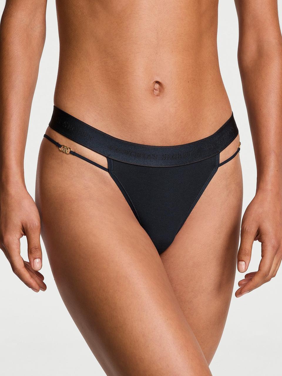 Трусики женские Victoria Secret Logo Cotton Strappy Thong XXL Синий (2789312646)