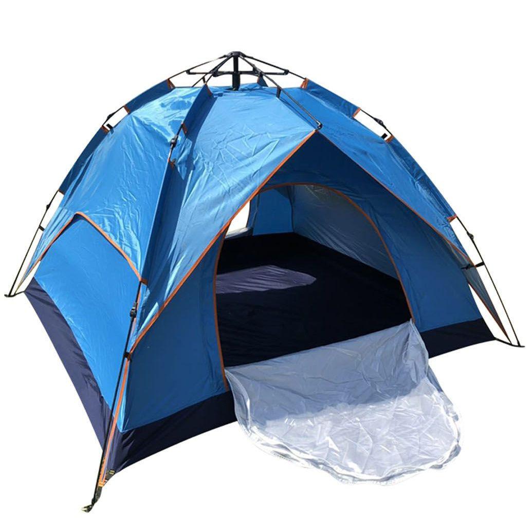 Палатка автоматическая 4-местная с козырьком туристическая Голубой (401083) - фото 1