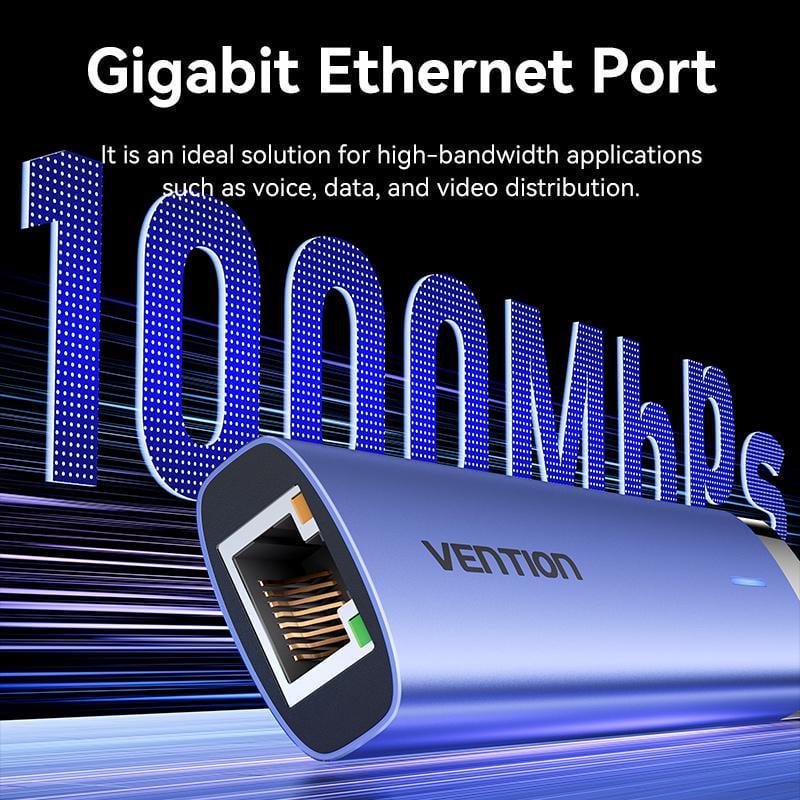 USB-хаб Vention USB-3x USB 3.0/5 Гбіт/с RJ45 1 Гбіт/с Type-C USB-A Синій (TGFSB) - фото 4