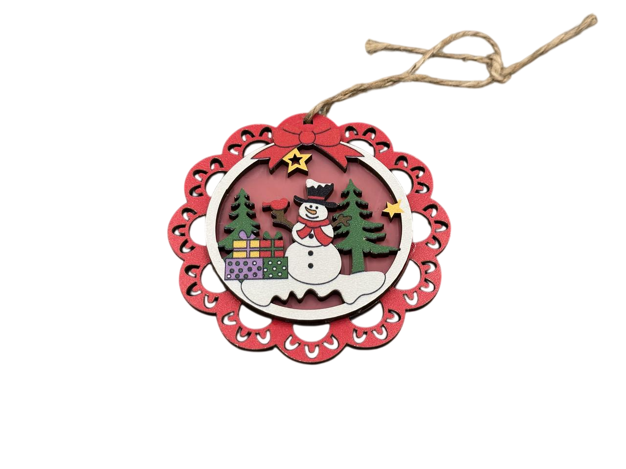 Игрушка елочная новогодняя Снеговик с подсветкой из фанеры 90х10 мм Разноцветный (NR-134)